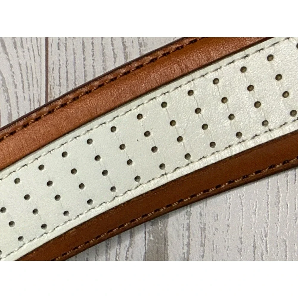 Vintage Brown and Ivory Perforated Leather Belt Men 45